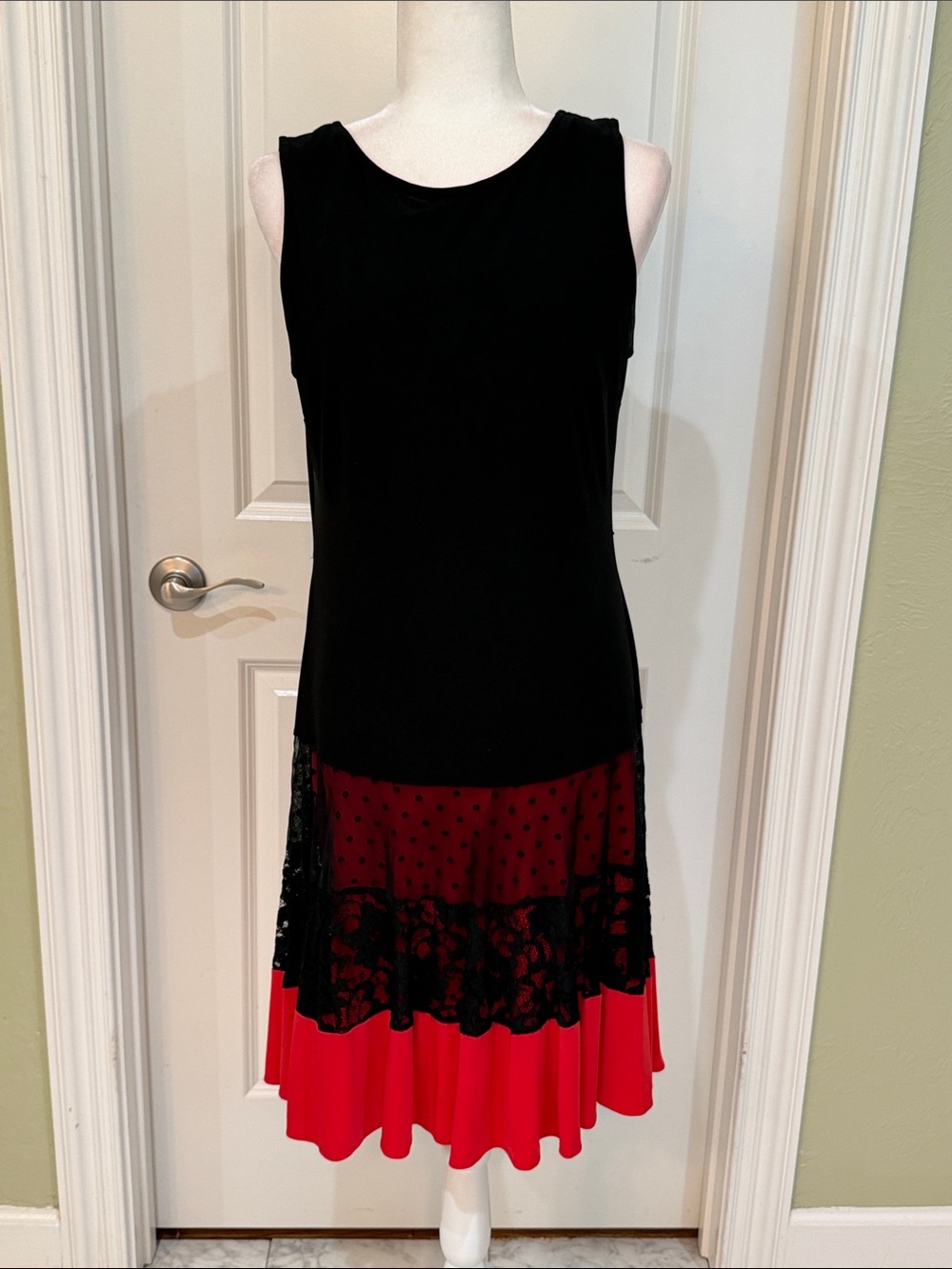 Joseph Ribkoff Sleeveless Tank Black & Red Flounce Layered Dress